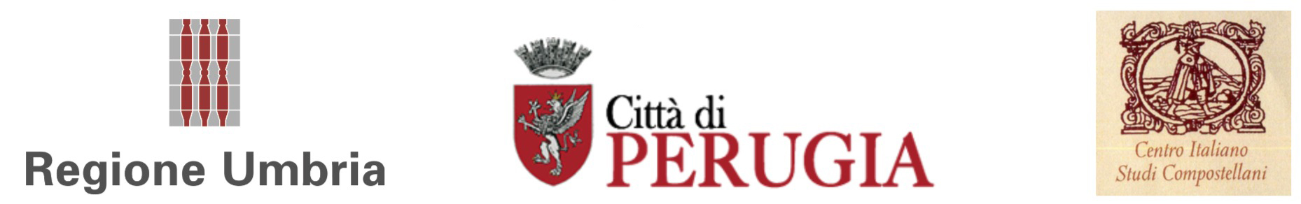 loghi Regione Umbria, città di Perugia e Centro italiano studi compostellani