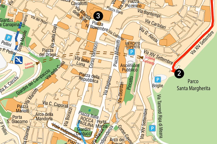 dettaglio della mappa del centro di Perugia