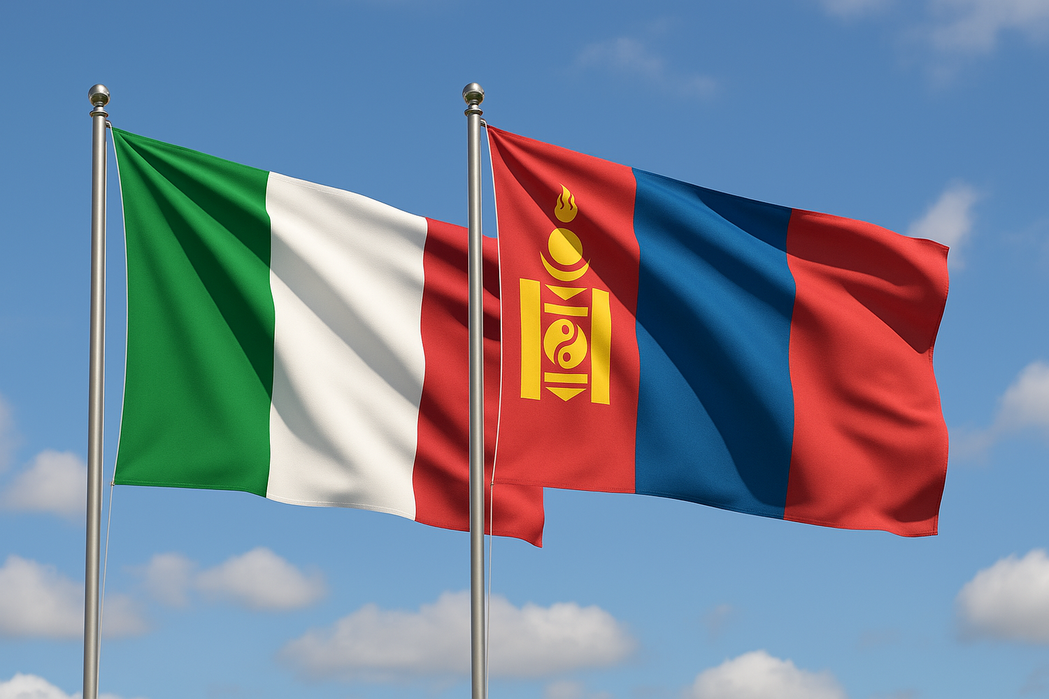 bandiere di Italia e Mongolia al vento