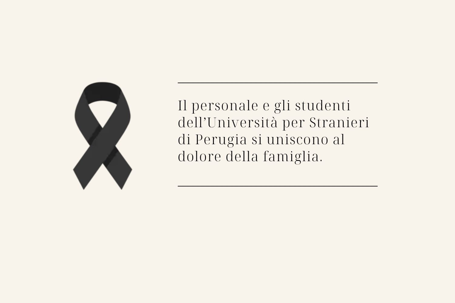 messaggio di cordoglio e nastrino nero