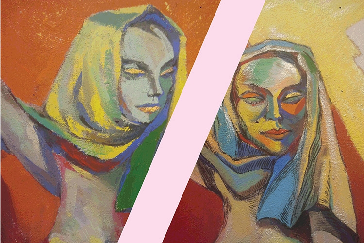 Dettaglio della locandina: raffigurazione di due donne