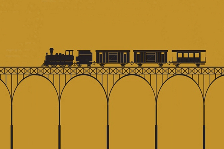 Dettaglio della copertina del libro: treno stilizzato