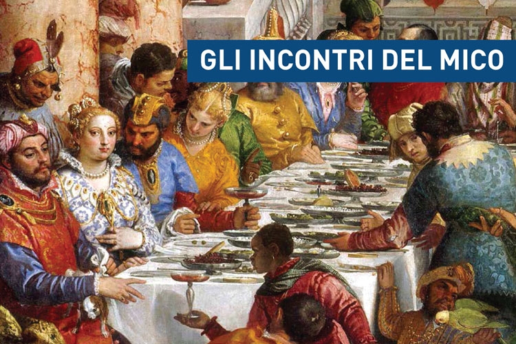 particolare di un dipinto che rappresenta un banchetto
