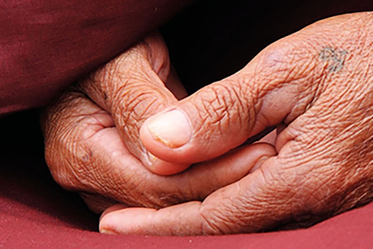 Particolare della locandina: mani di donna anziana