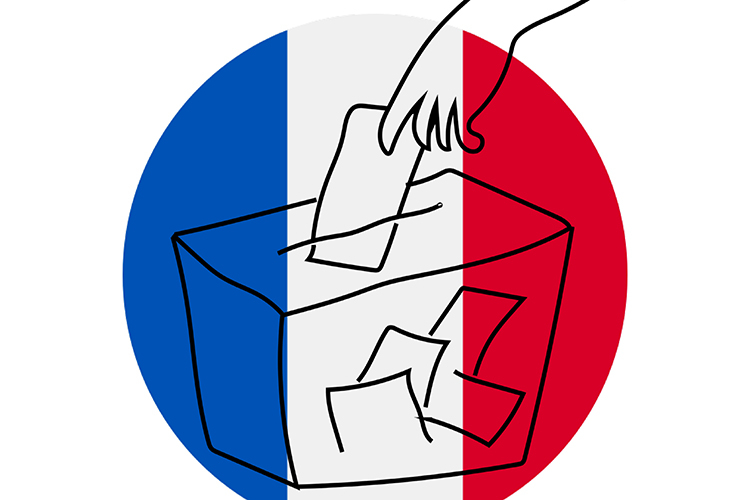 un urna stilizzata con la bandiera francese sullo sfondo