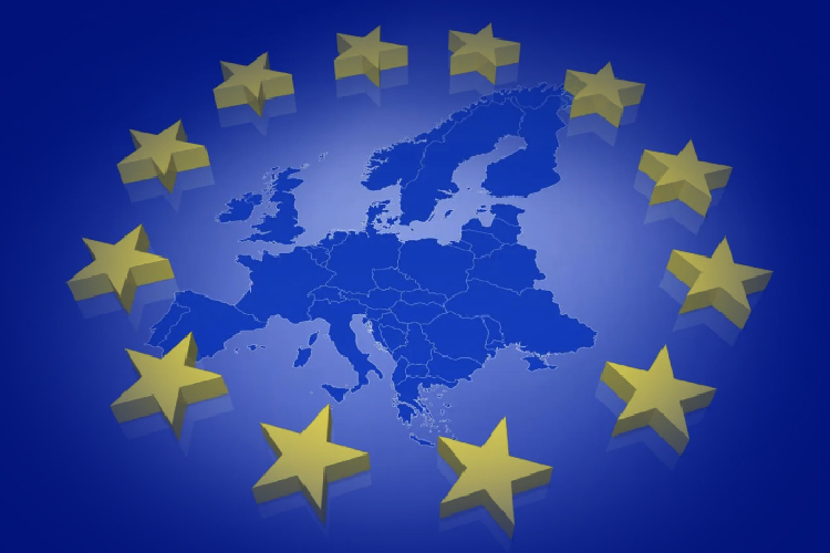 mappa dell'Europa con le stelle dell'UE