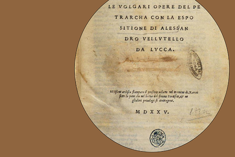 particolare de "Le volgari opere del Petrarca con la espositione di Alessandro Vellutello da Lucca" 