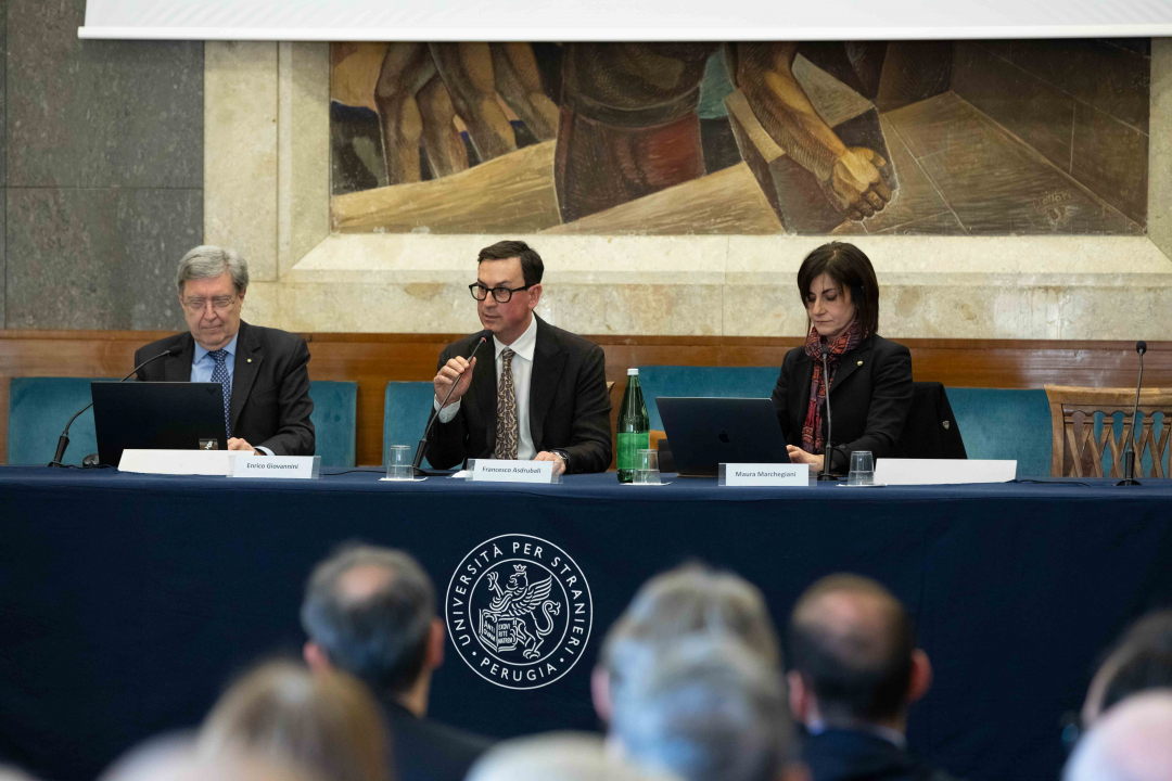 il tavolo dei relatori: Enrico Giovannini, Francesco Asdrubali e Maura Marchegiani
