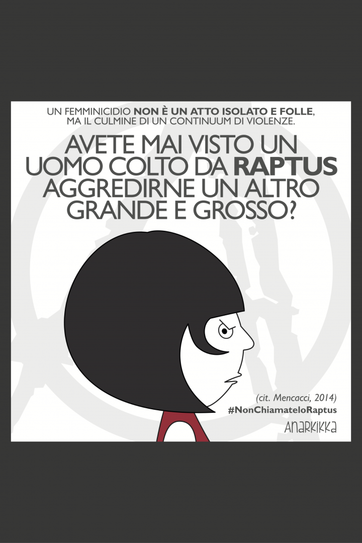 Un femminicidio non è un atto isolato e folle, ma il culmine di un continuum di violenze. Avete mai visto un uomo colto da raptus aggredirne un altro grande e grosso?