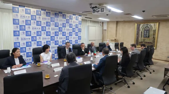a moment during the visit to Nagasaki University
