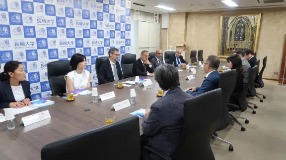 a moment during the visit to Nagasaki University