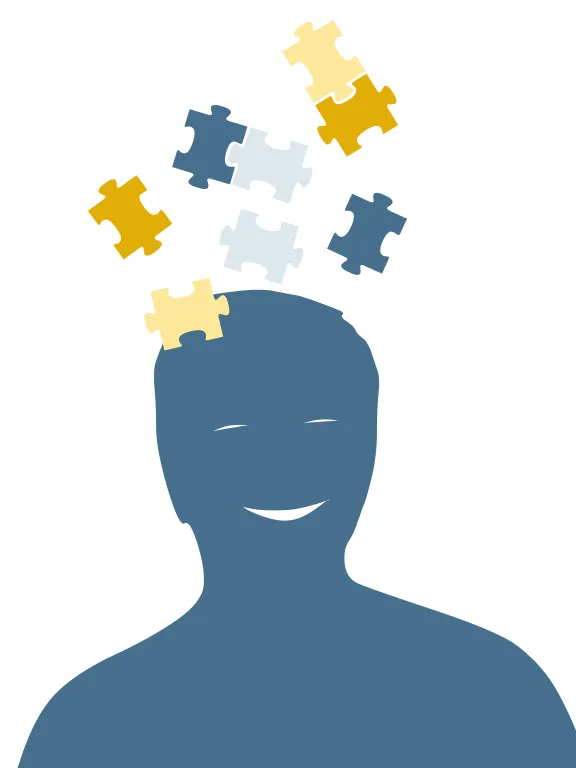 silhouette di persona con pezzi di puzzle sul capo