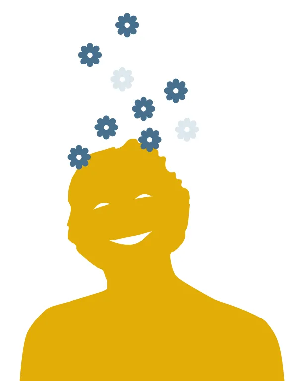 silhouette di persona con fiorellini sul capo