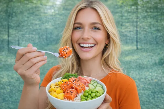 ragazza che mangia un poke