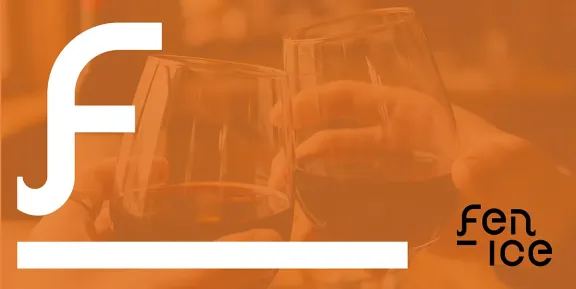 the Fenice logo with a background of a toast with wine glasses